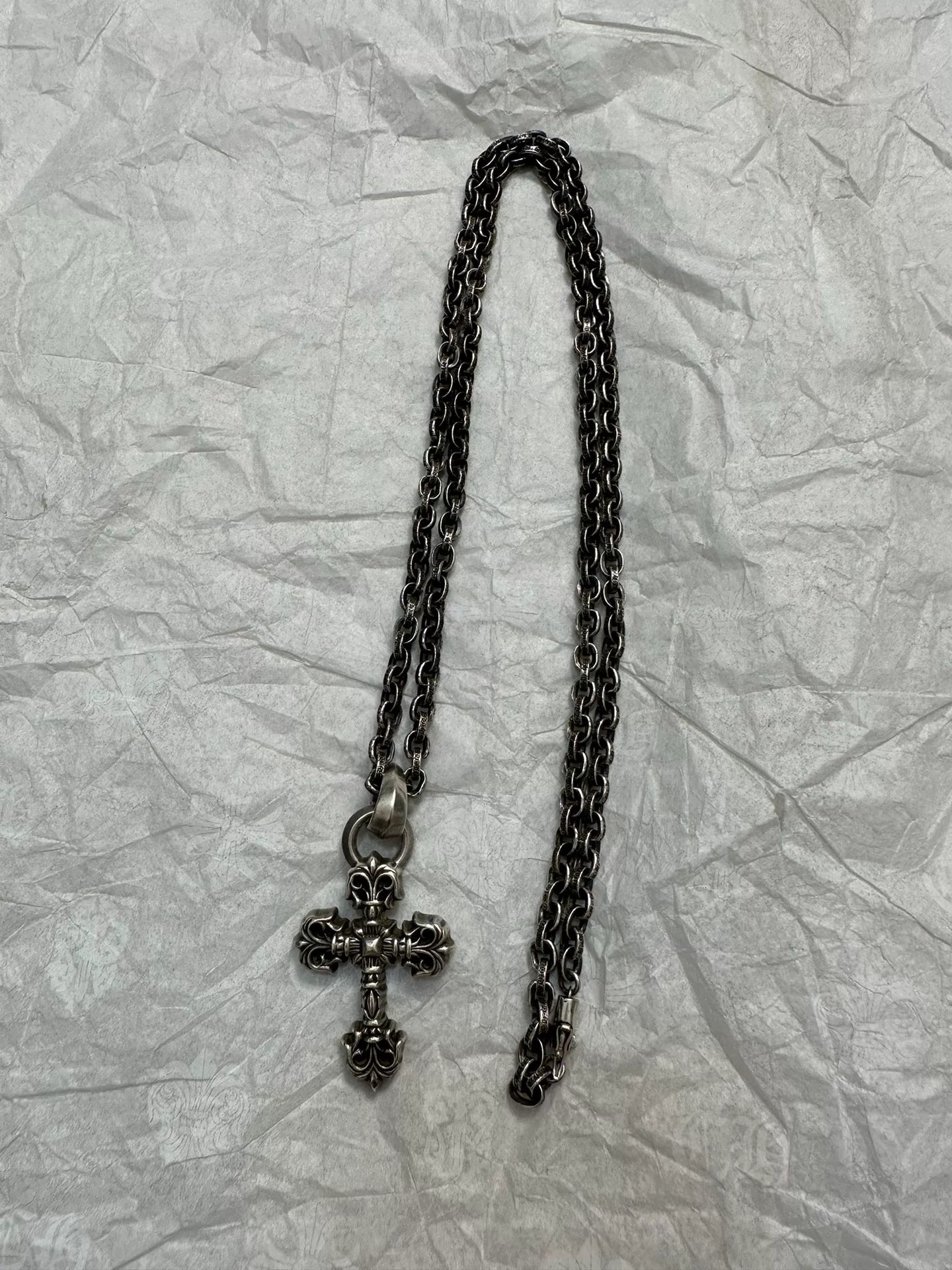 Chrome Hearts Medium Water Drop Flame Cross Paper Chain Necklace