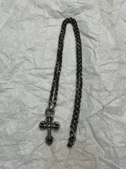 Chrome Hearts Medium Water Drop Flame Cross Paper Chain Necklace
