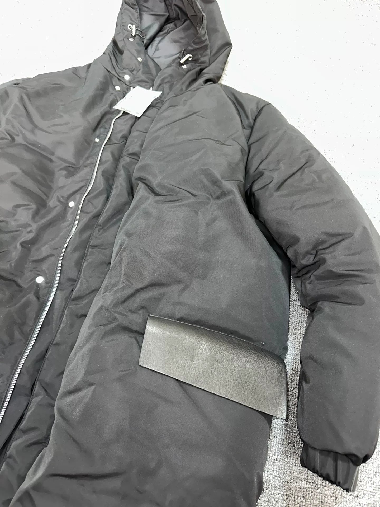 alyx long down jacket with leather accents