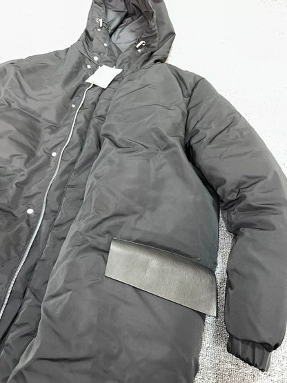 alyx long down jacket with leather accents