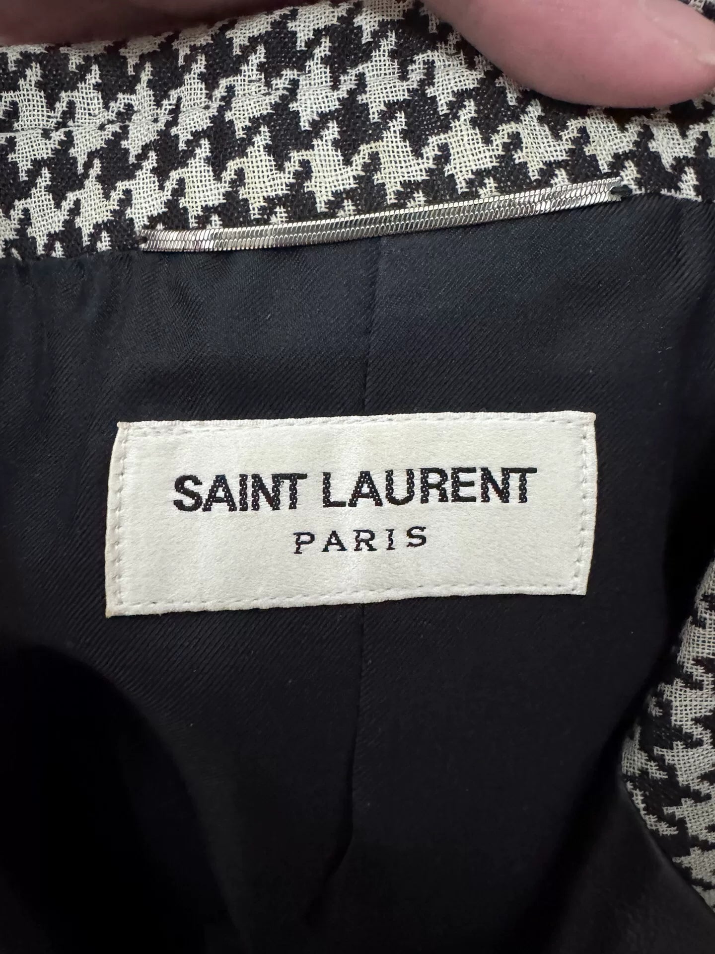 Saint Laurent 14SS Houndstooth Leather Lapel Blazer