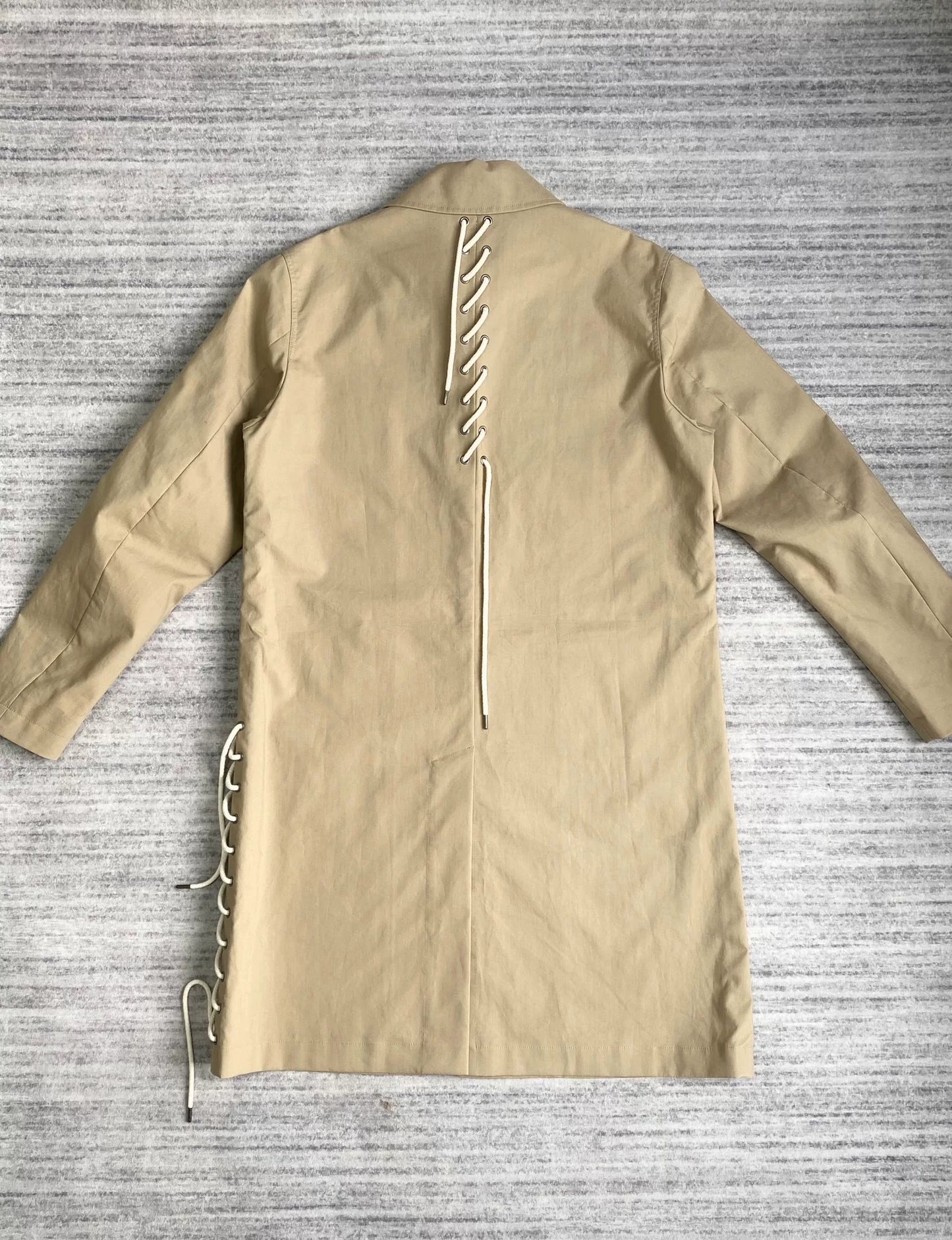 khaki drawstring belt trench coat