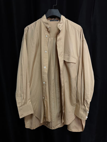issey miyake 1980s beige stand-collar shirt