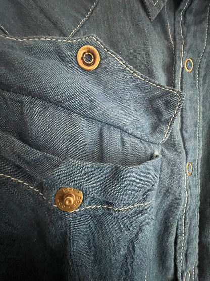 rare blue dye cotton linen shirt