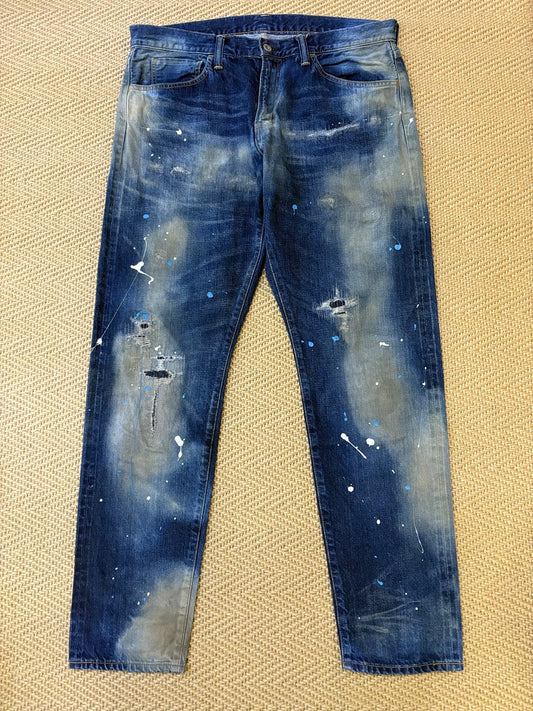 distressed blue starry denim pants
