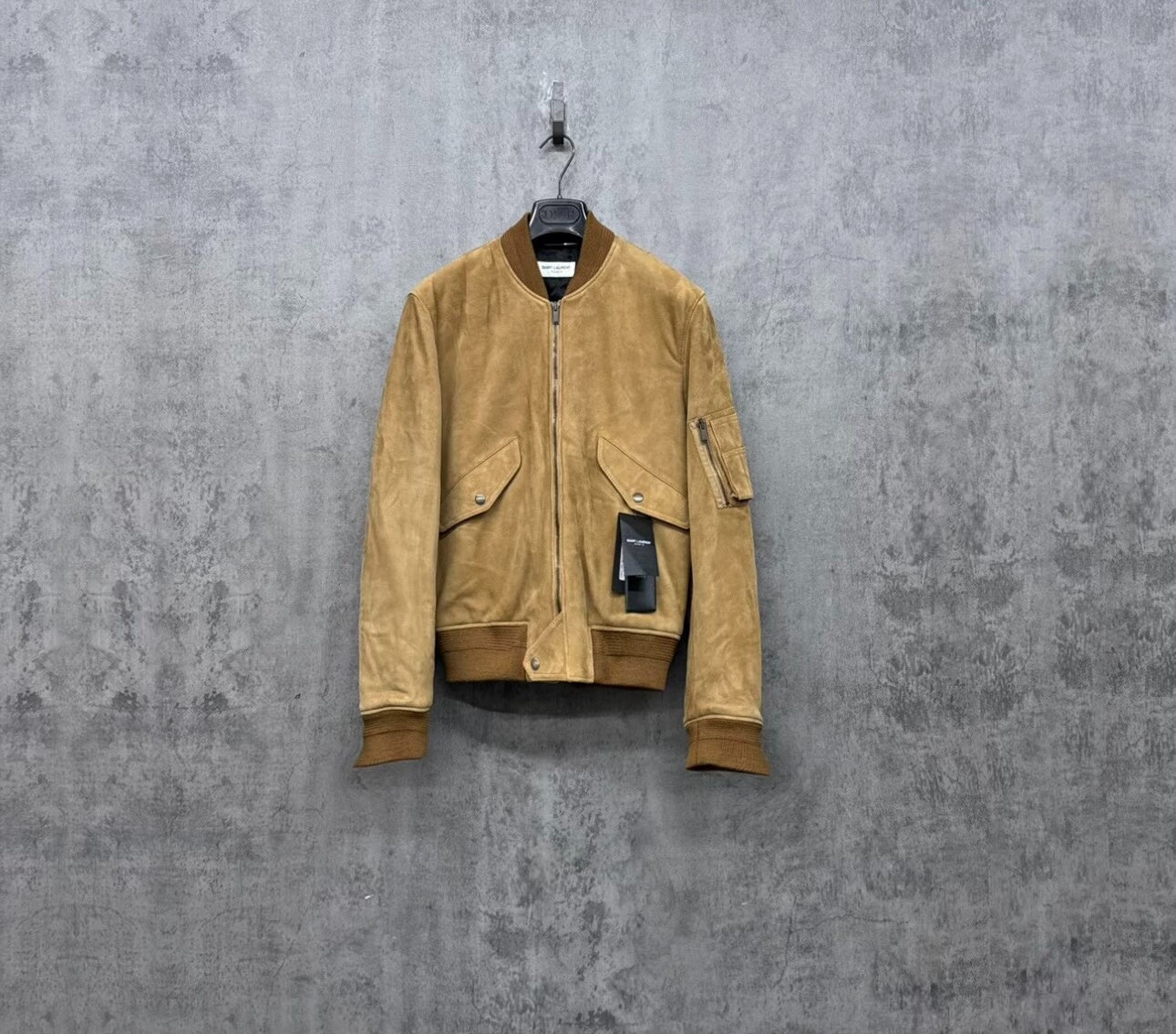 Saint Laurent Tan Suede Bomber Jacket