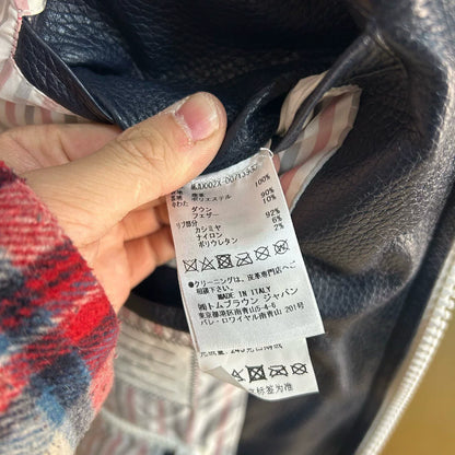 classic color block leather down jacket