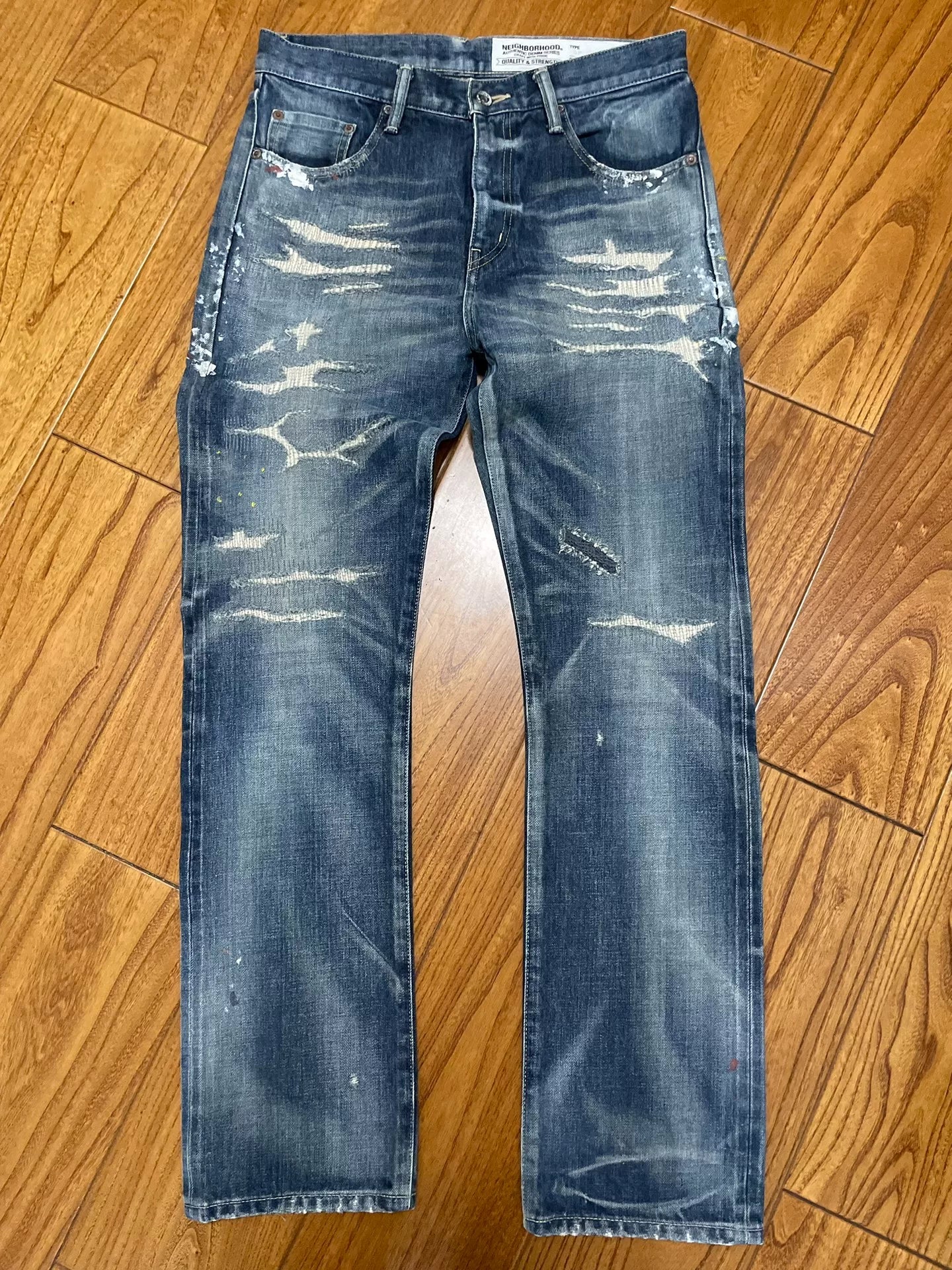 distressed vintage wash denim pants