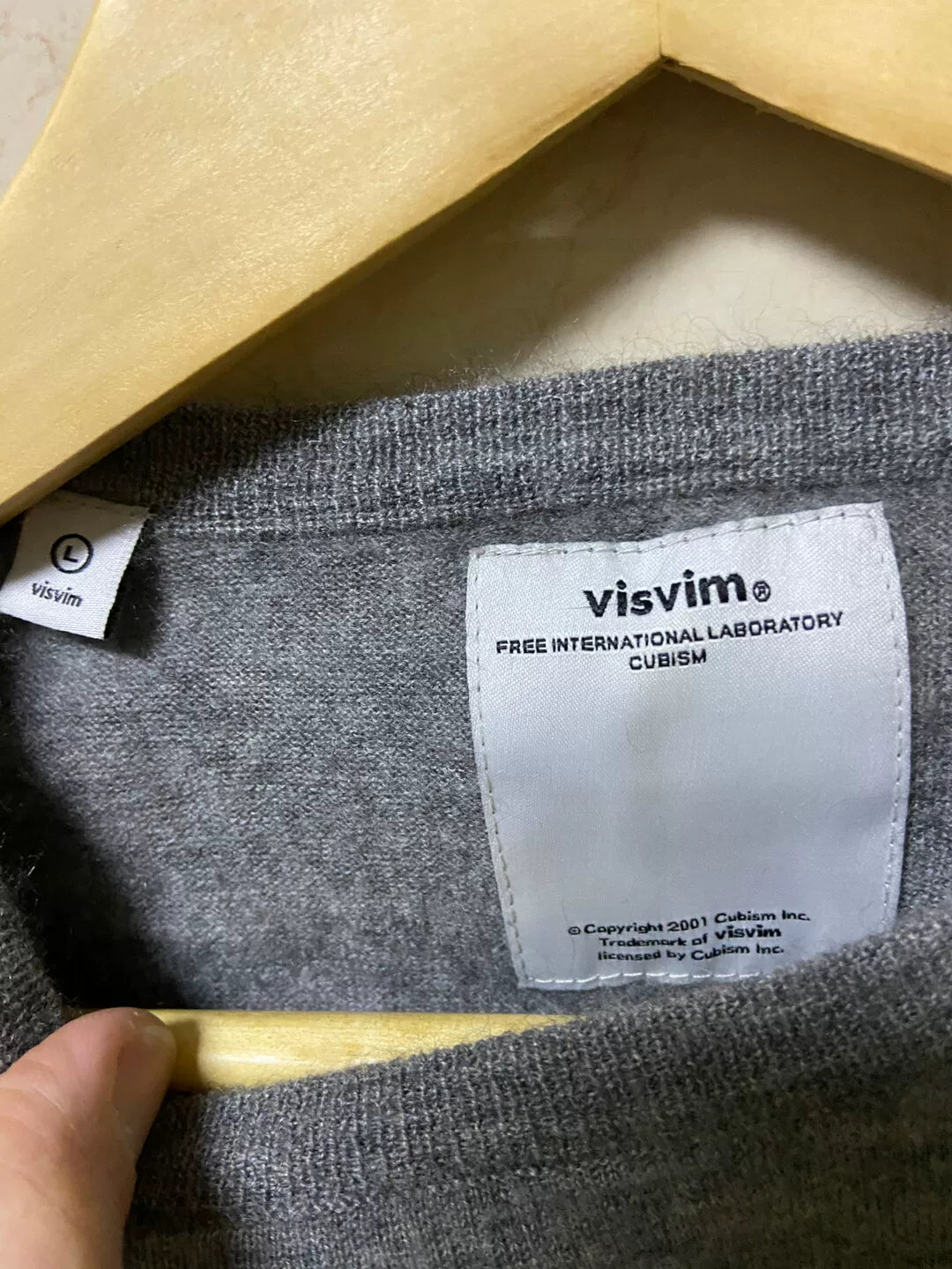 visvim gray crew fisherman cashmere sweater