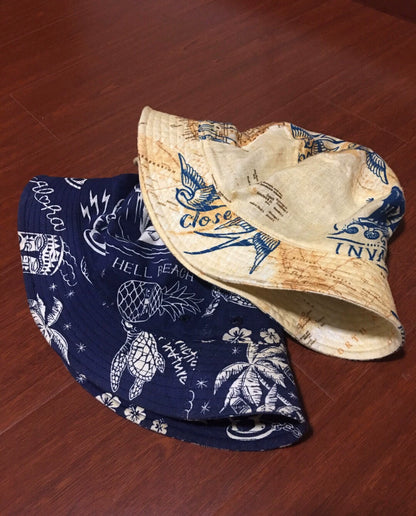 retro fisherman bucket hat navy blue
