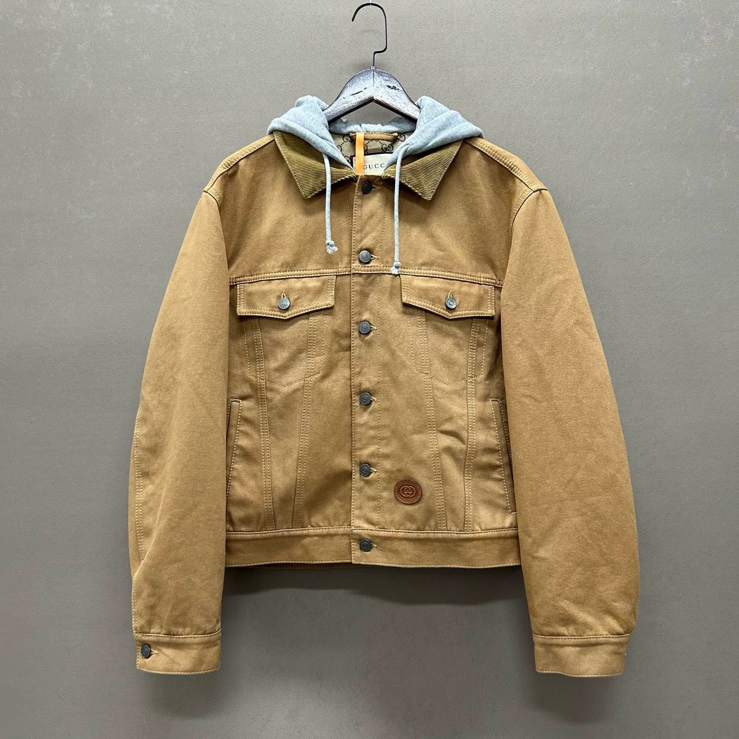 gucci hooded denim jacket with corduroy details