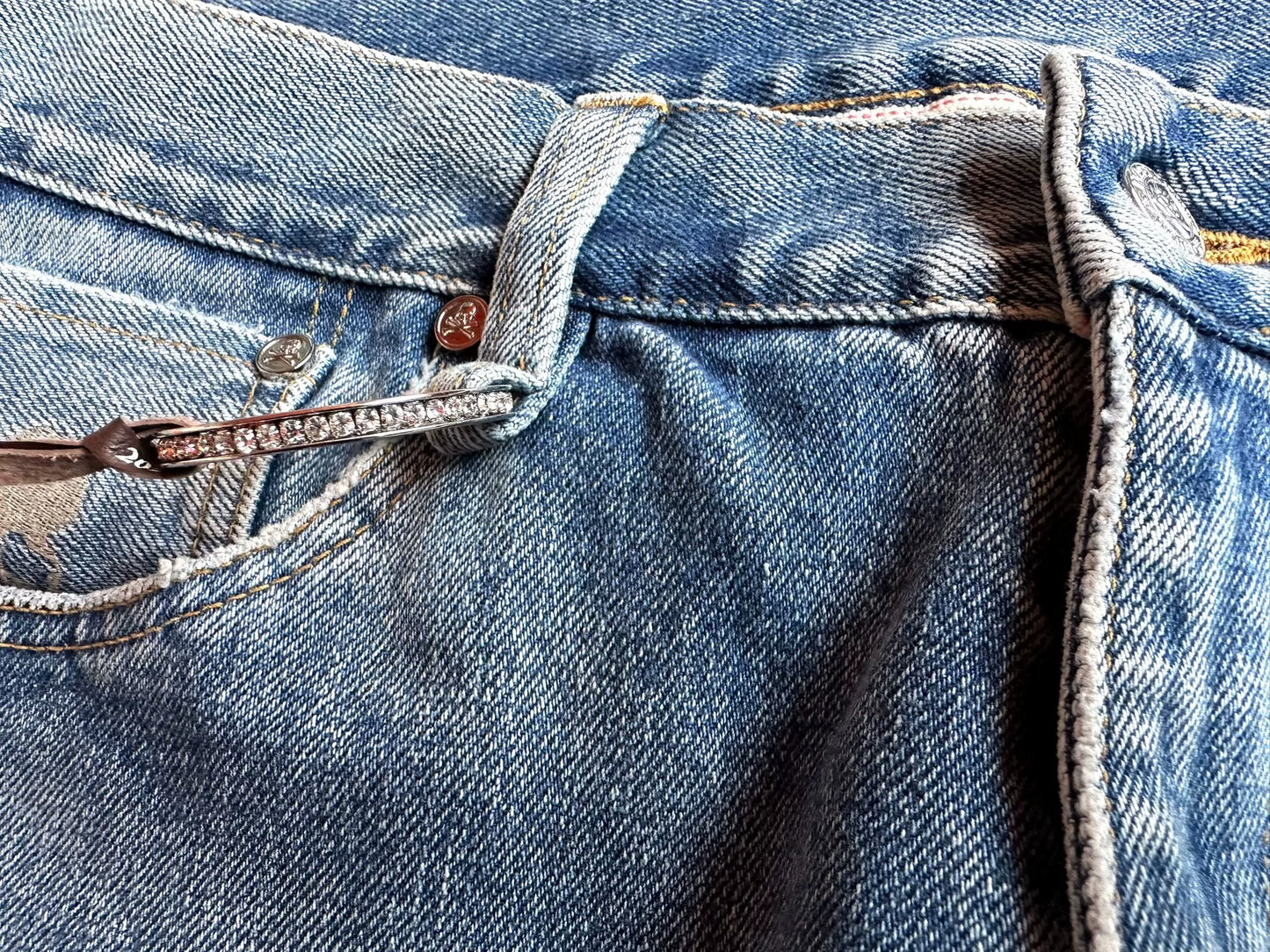 mastermind world skull embroidery denim pants