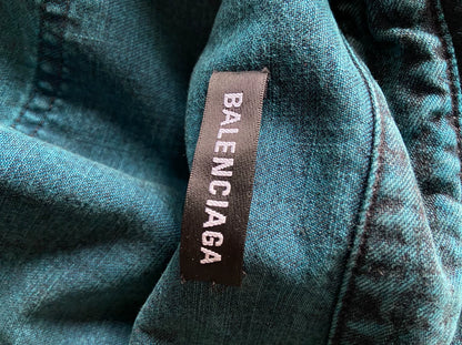 balenciaga denim shirt with destroyed cuffs