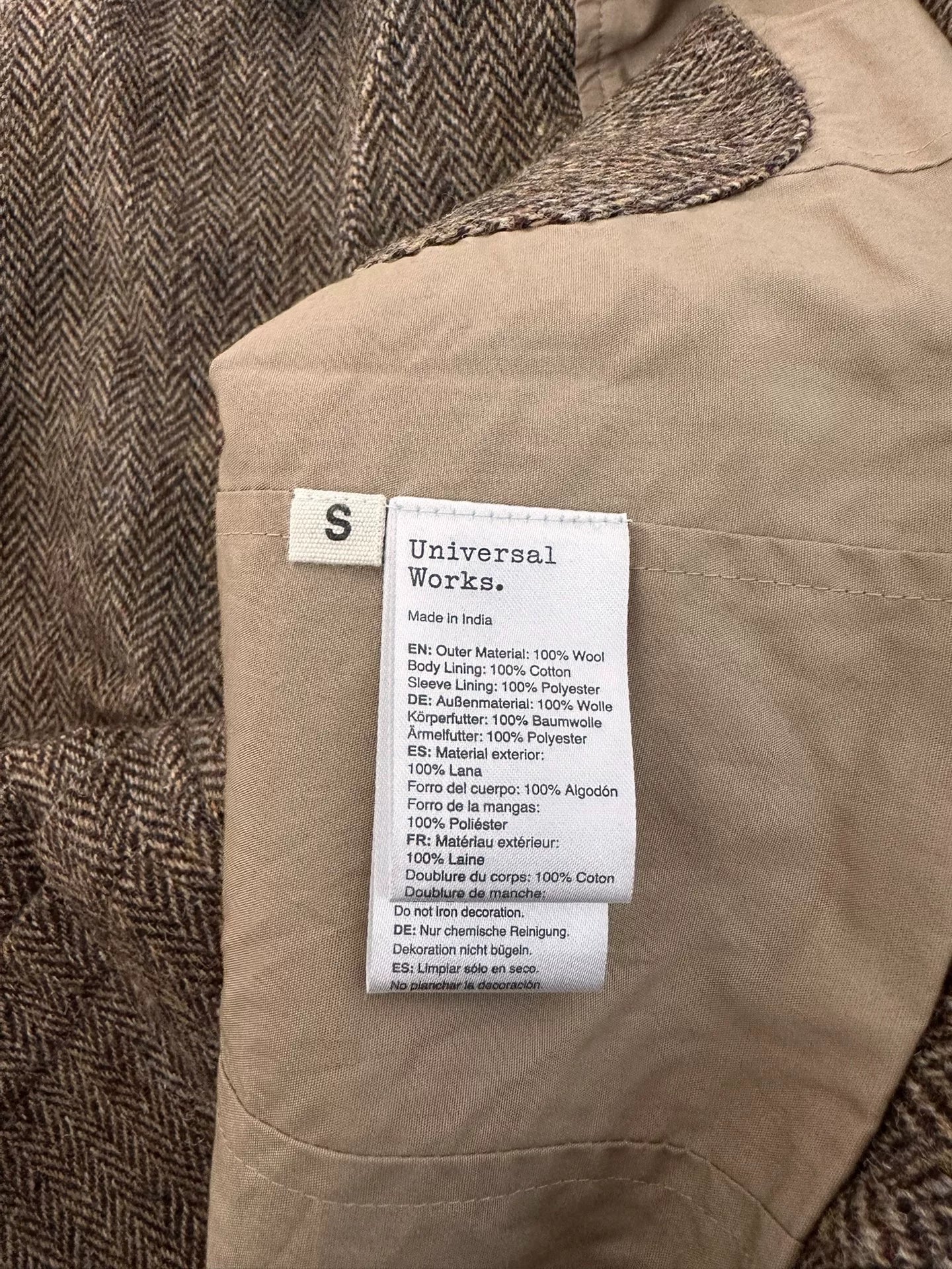 universal works harris tweed jacket s size