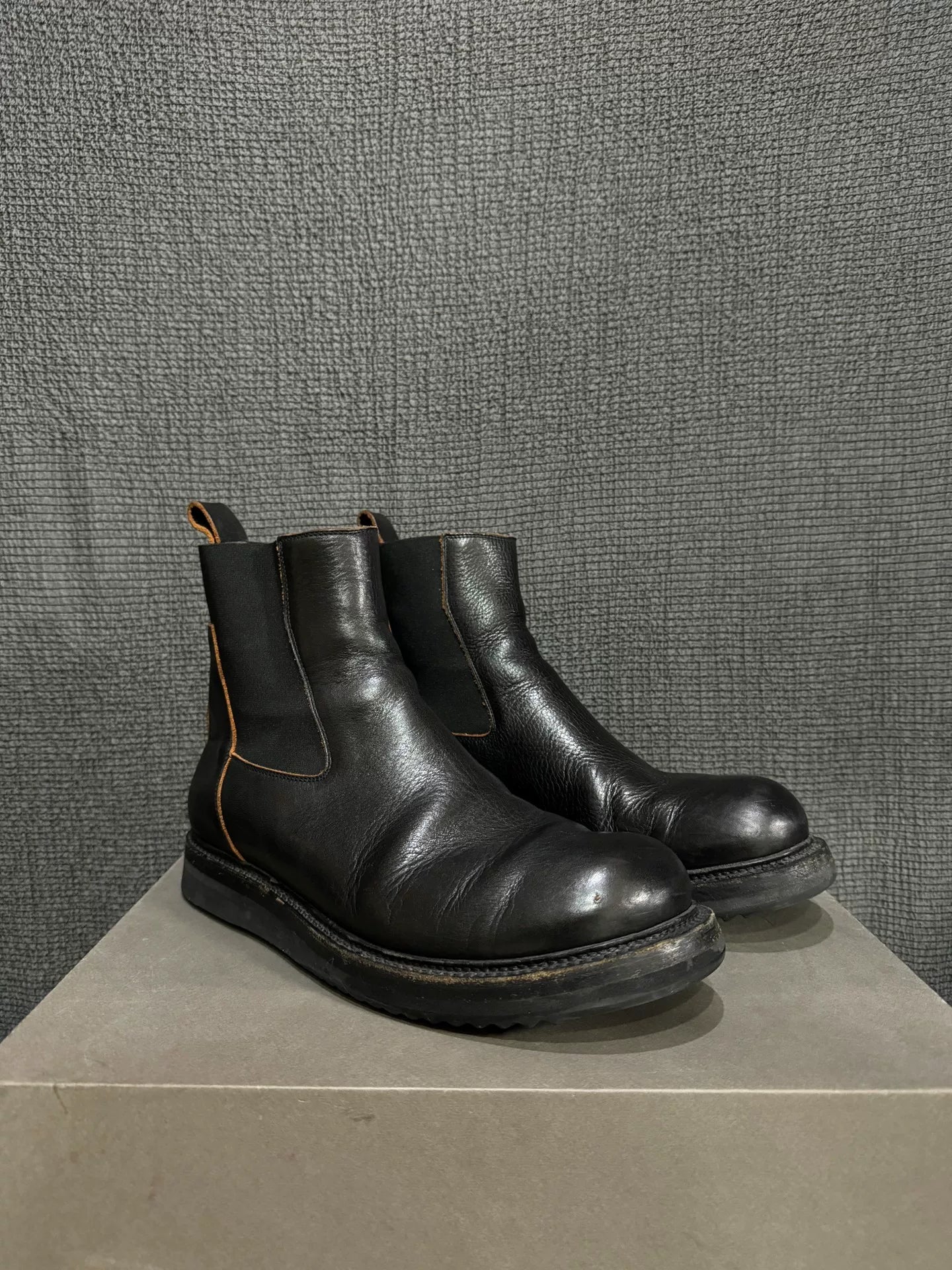 black leather chelsea boots by rick owens