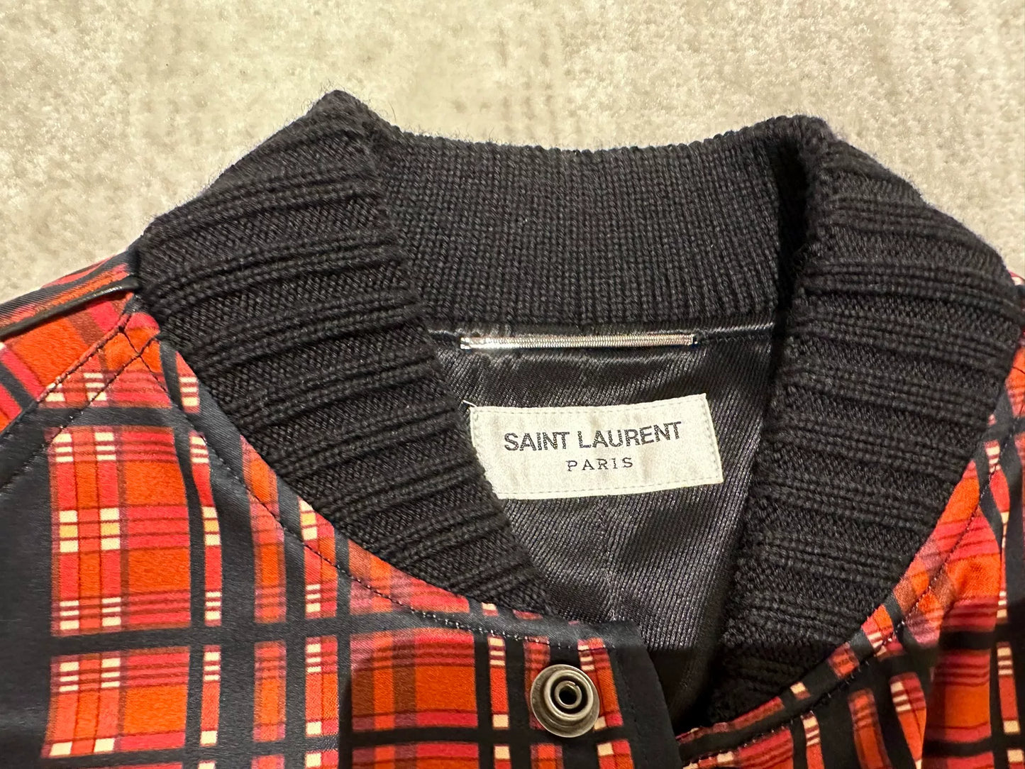 Saint Laurent Red Plaid Bomber Jacket