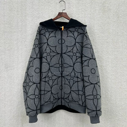 gray floral hoodie with black accents