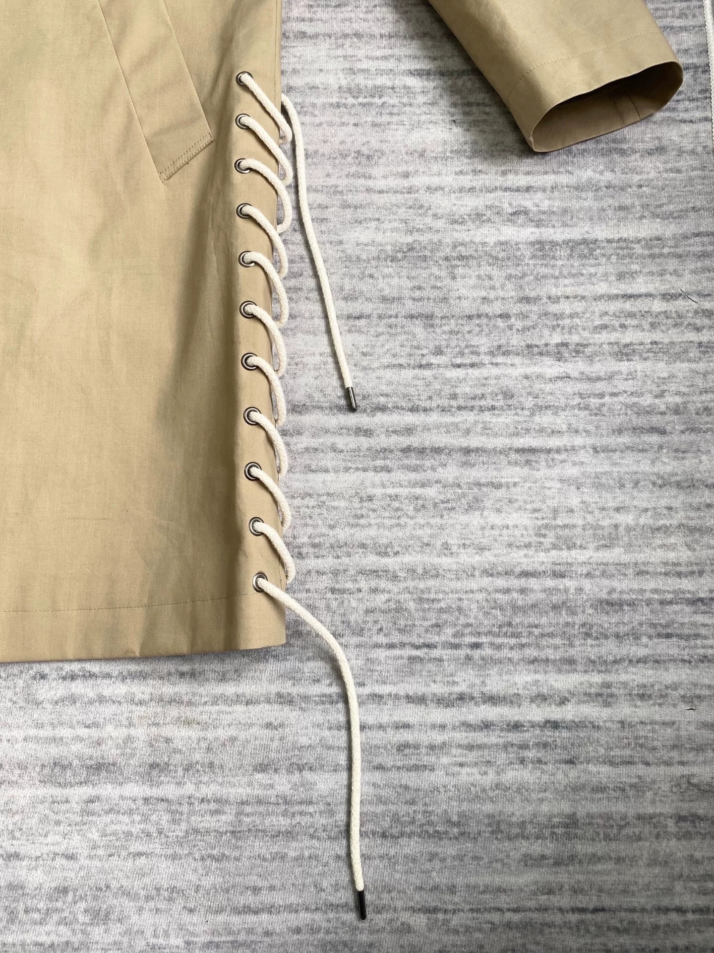 khaki drawstring belt trench coat