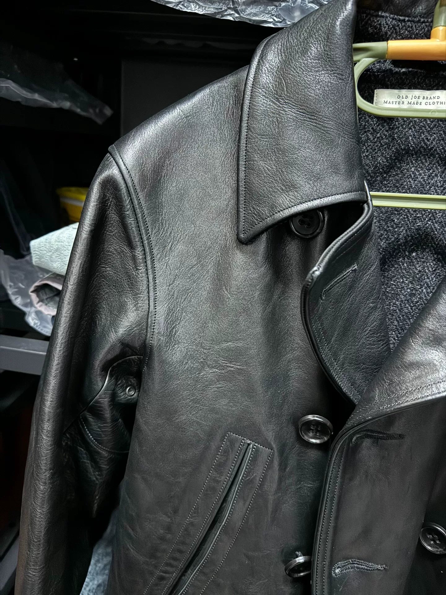 old joe double-breasted horsehide leather jacket