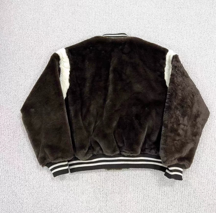 BEAMS Wide Faux Fur Baseball Jacket