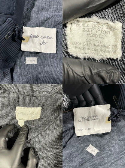 greg lauren black destroyed zip front hoodie