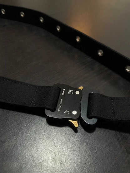 black long belt with studs and buckle