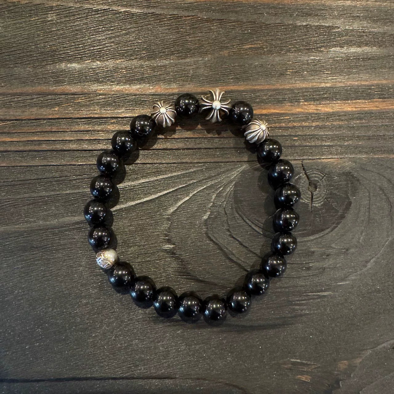 Chrome Hearts 925 Silver Obsidian Bracelet