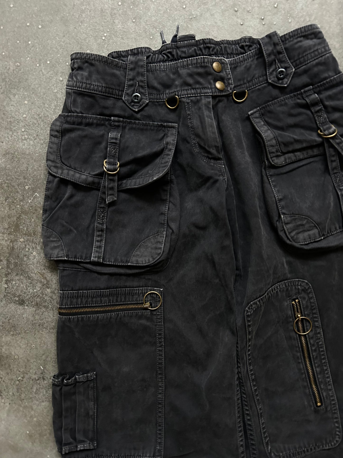 high-waisted cargo denim pants