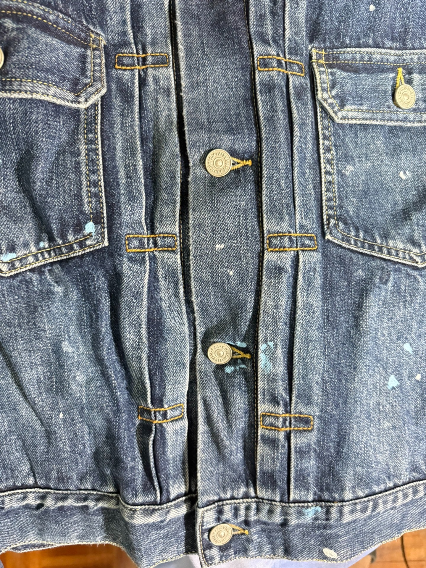 VISVIM Blue Denim Paint Splatter Jacket