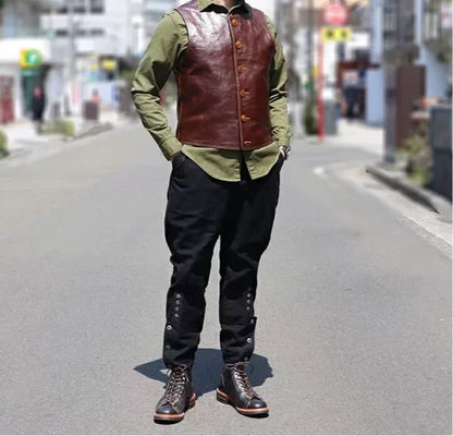 brown leather jerkin vest for layering