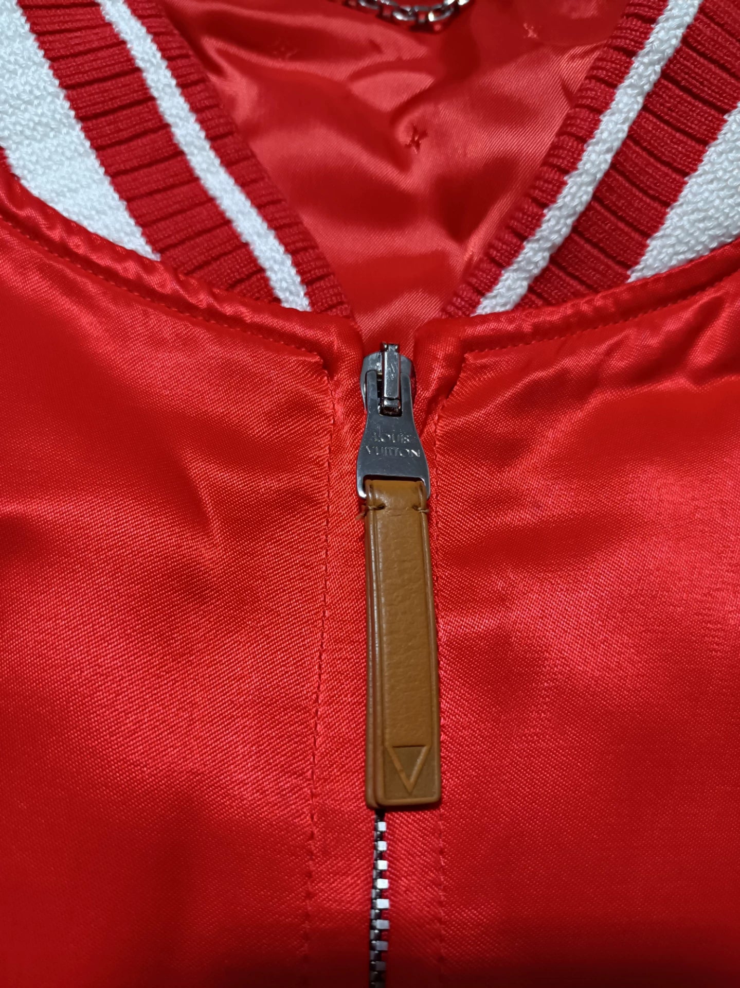Louis Vuitton Red Satin Embroidered Logo Jacket SS18