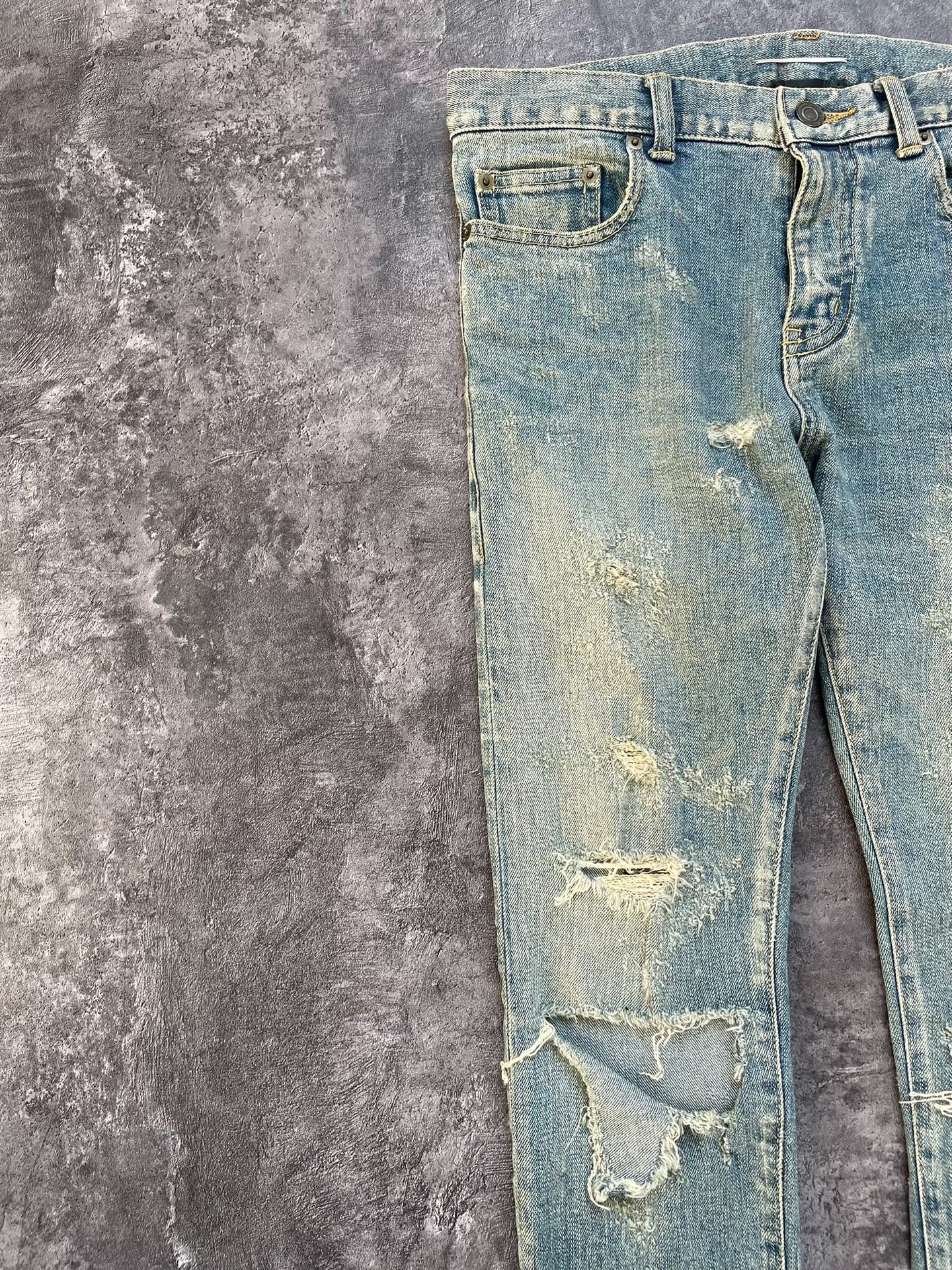 Saint Laurent Distressed Light Blue Jeans
