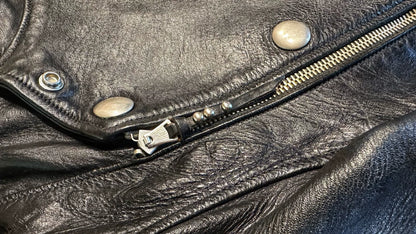 rare black leather biker jacket with buttons