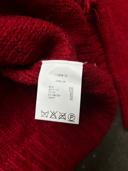 red knit distressed long sleeve sweater