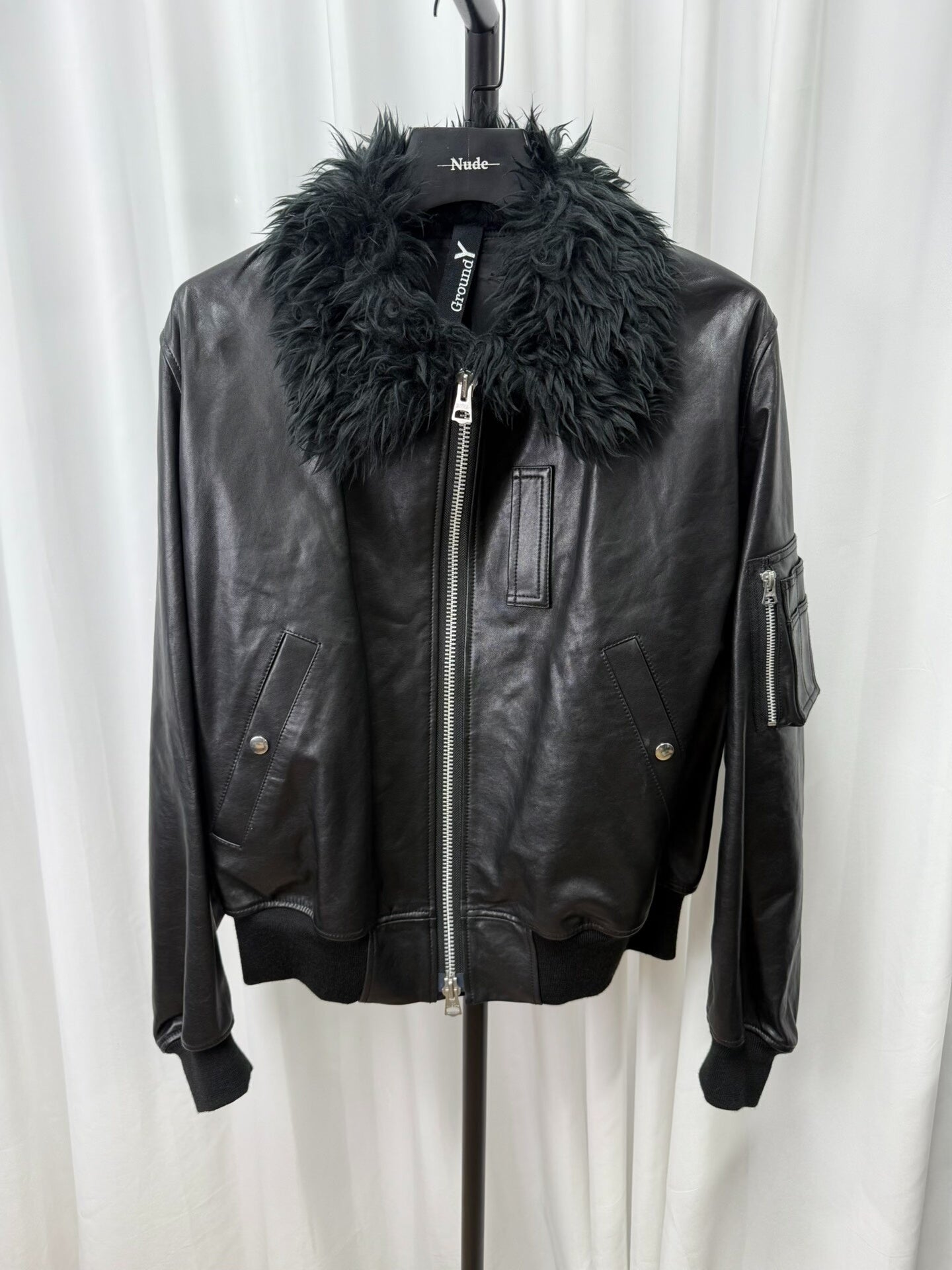 black shearling collar leather jacket