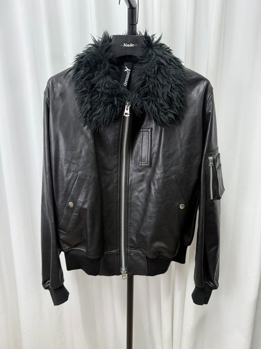 black shearling collar leather jacket