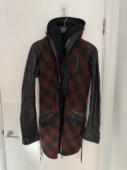 wool and leather hooded jacket
