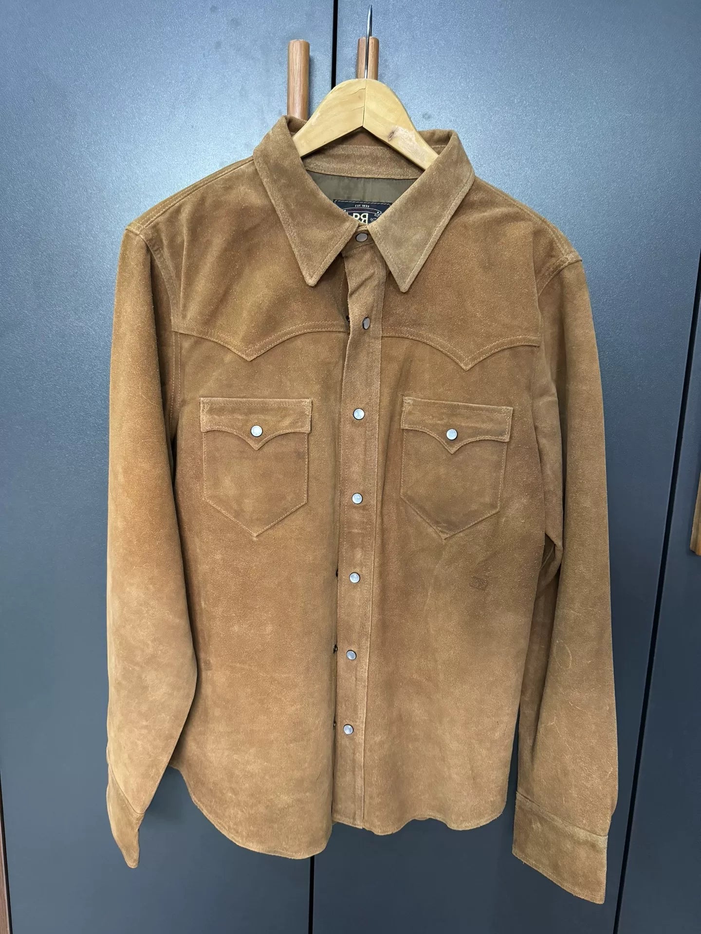 rrl suede shirt in medium size