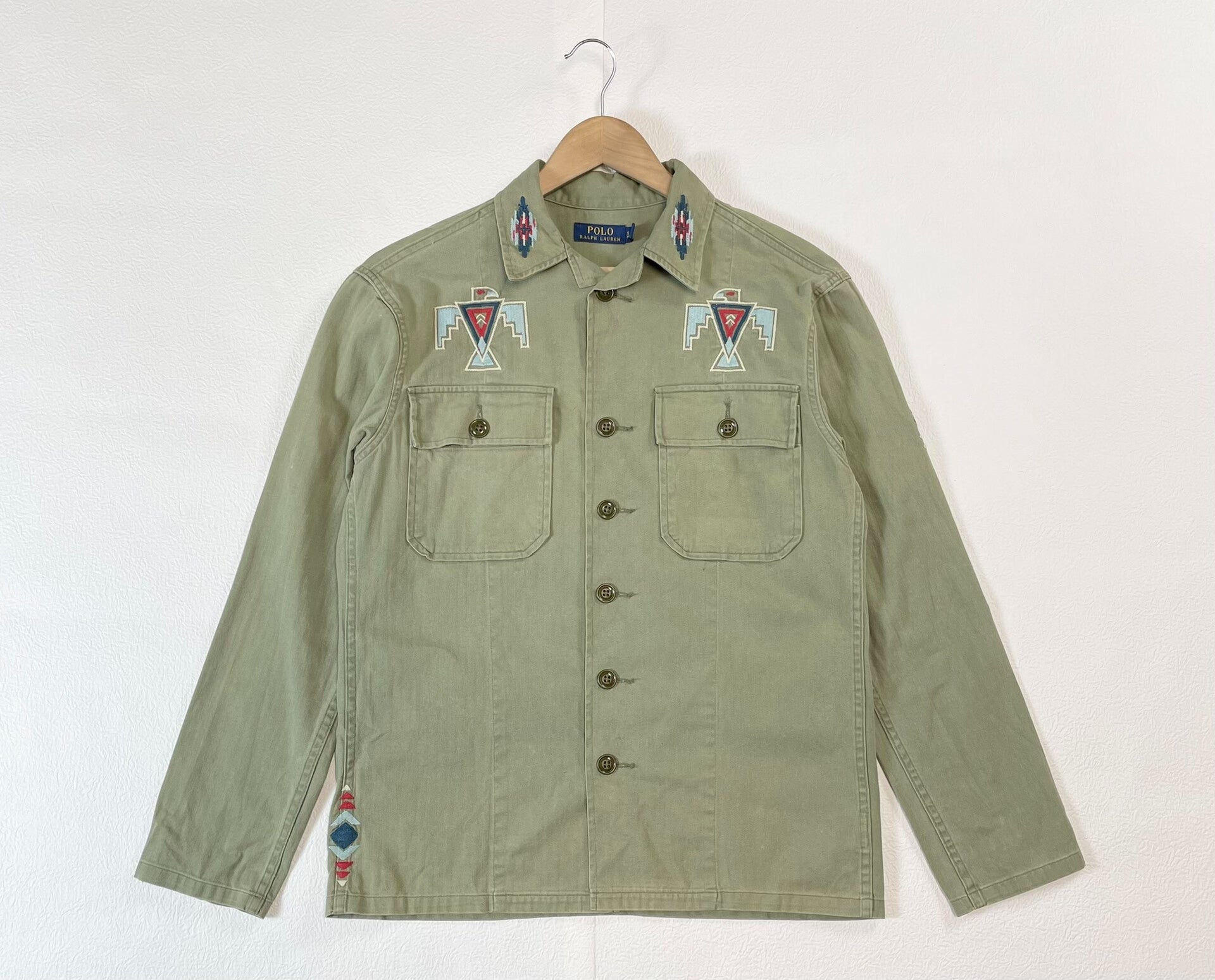 embroidered herringbone work shirt jacket