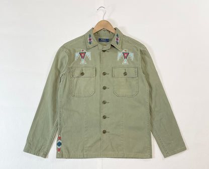 embroidered herringbone work shirt jacket