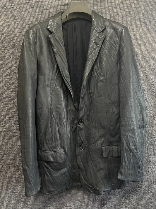 avant-garde crumpled leather suit jacket