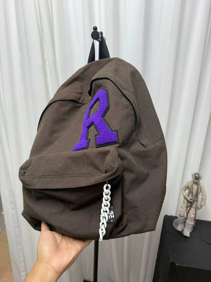 raf simons plush chain backpack in brown