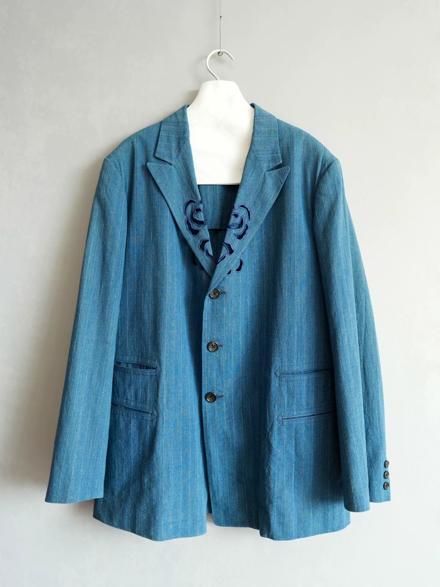 unique rose embroidered blue jacket