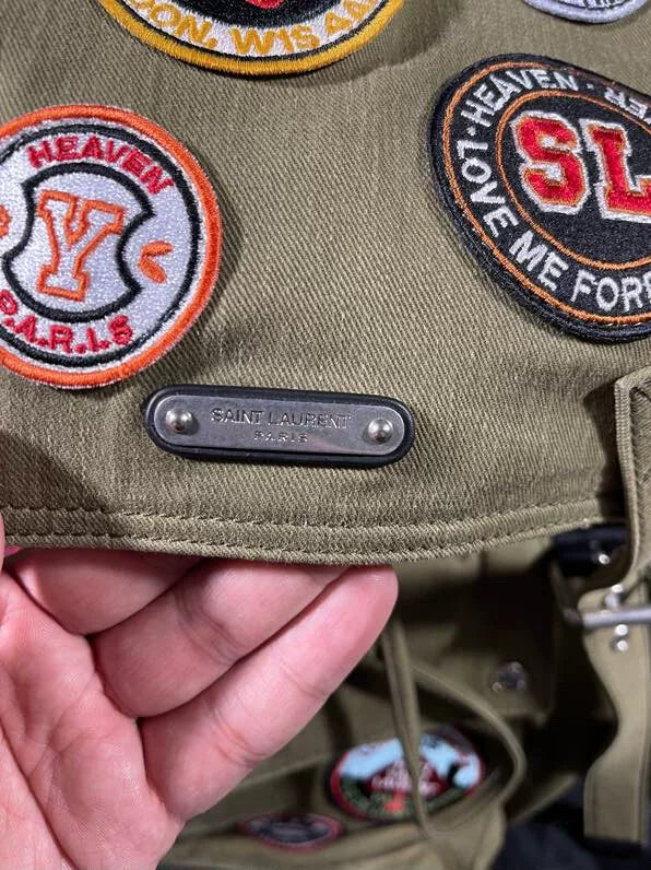 military green patch backpack from saint laurent