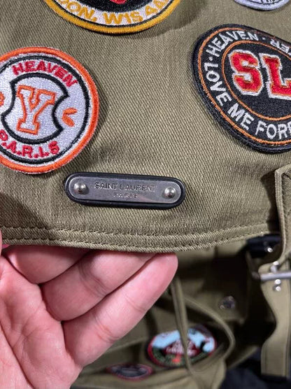 military green patch backpack from saint laurent