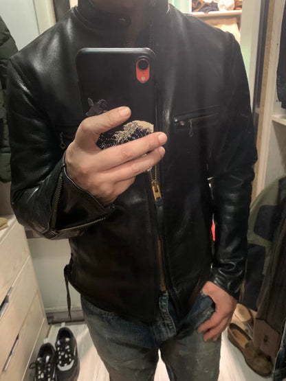 handcrafted leather biker jacket in size 38