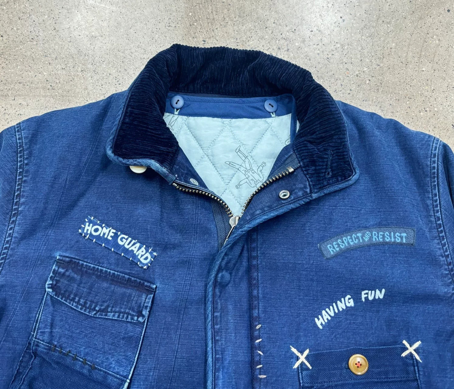 porter classic military coat blue dye patches