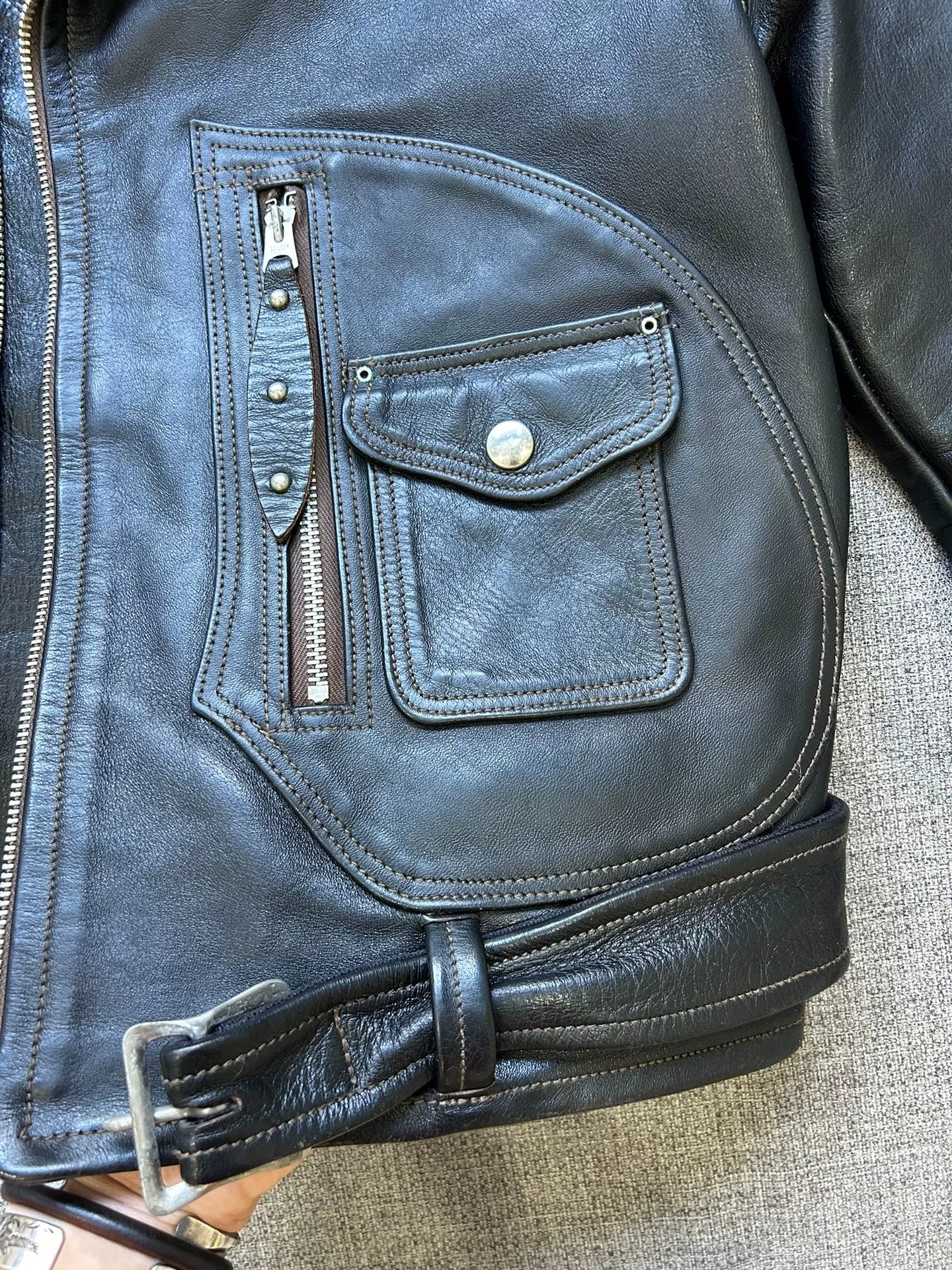 vintage black leather motorcycle jacket