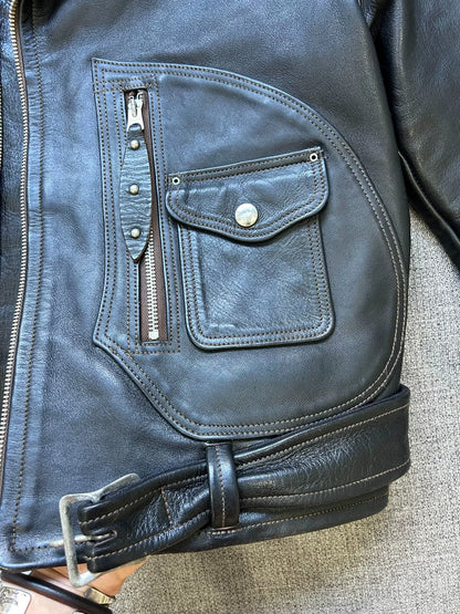 vintage black leather motorcycle jacket