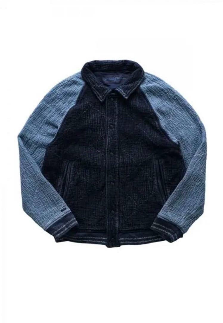 varsity jacket with indigo color block design